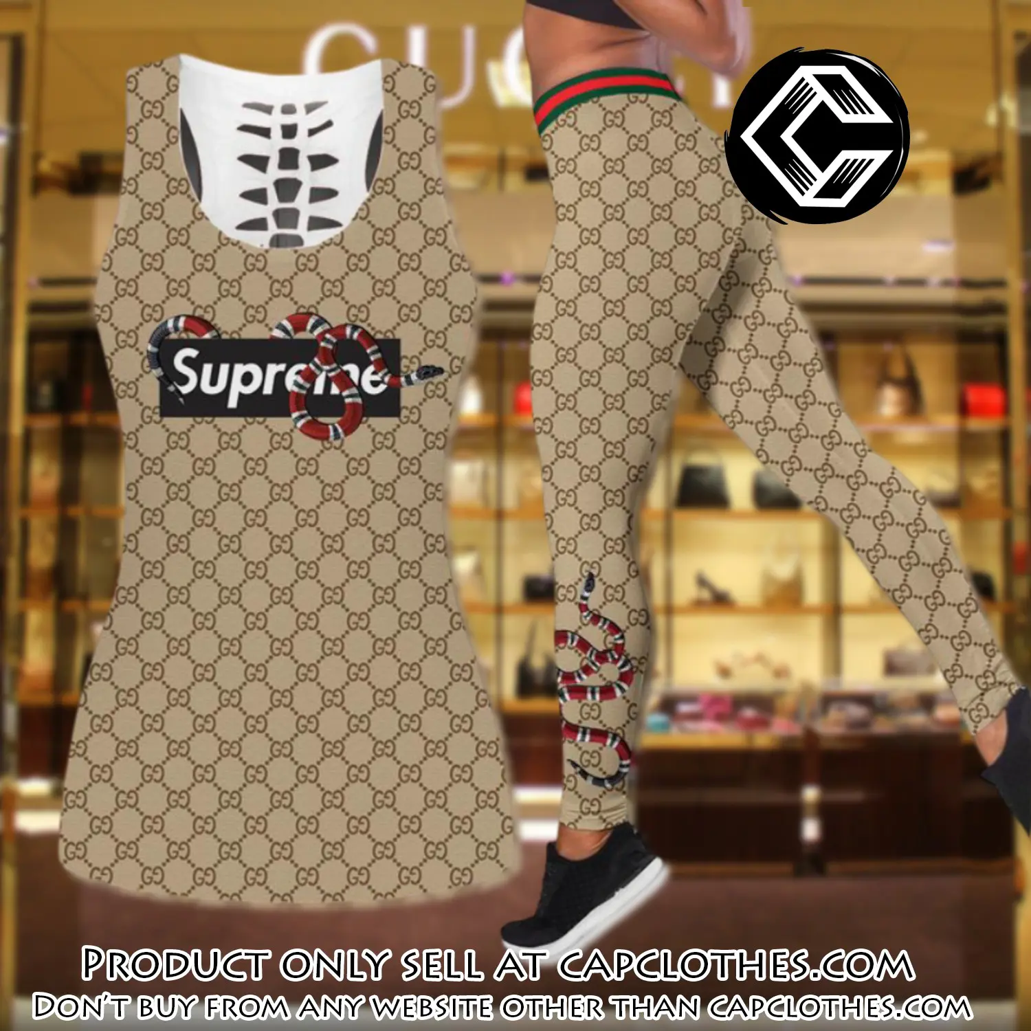 Gucci snake tank top leggings set luxury brand for women yoga gym cc5651865